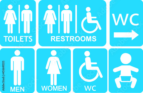WC sign for bathroom door icon male and female vector symbol and signs for the disabled, isolated