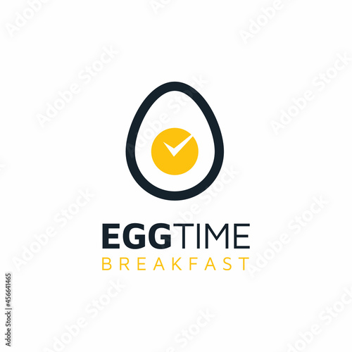 Egg Yolk with time clock watch for Breakfast Menu Nutrition Morning Food Meal Dish logo design