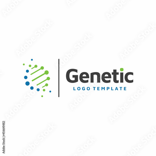 Simple Modern DNA genetic helix chains symbol with spiral dots for biology science  logo design
