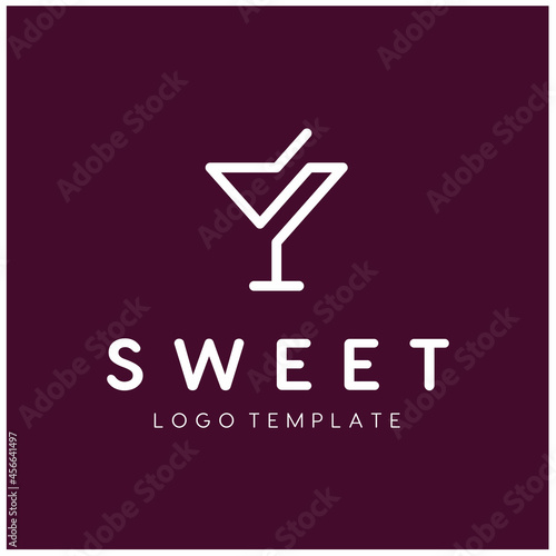 Initial Letter S with Martini Cocktail Glass and Straw for Liquor Beverages Bar logo design