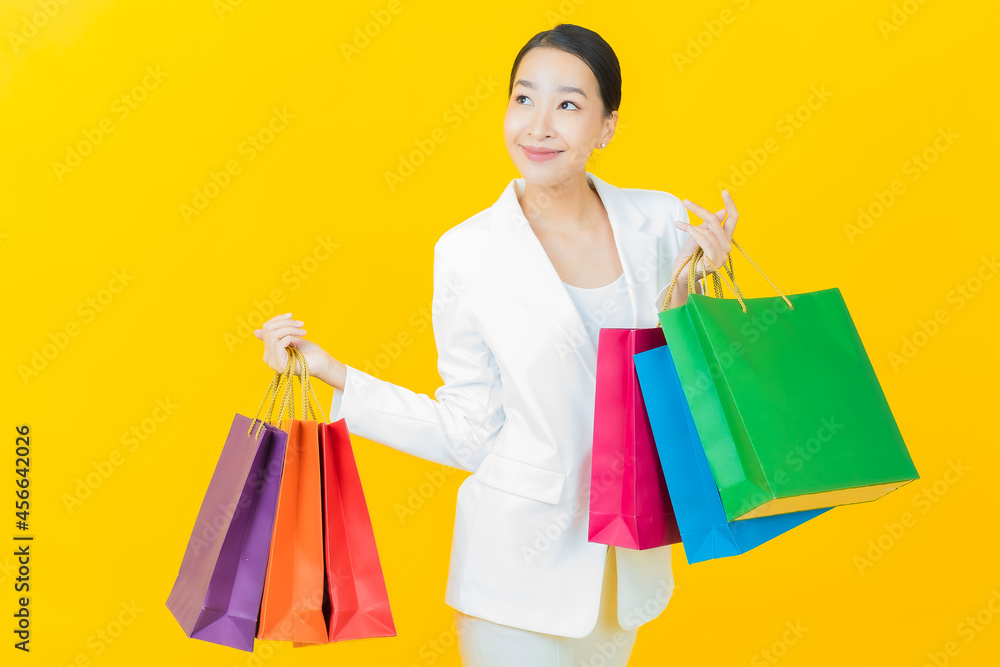 Portrait beautiful young asian woman smile with shopping bag Portrait beautiful young asian woman smile with shopping bag