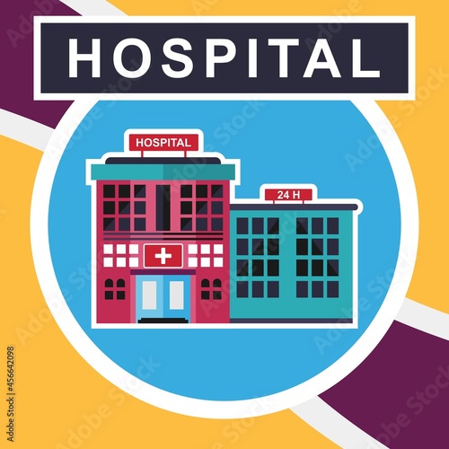 Fototapeta Naklejka Na Ścianę i Meble -  Hospital Simple vector button. Illustration symbol. Color flat icon hospital building design vector.