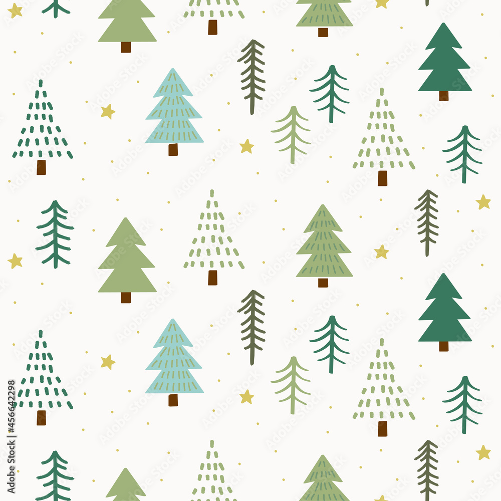 Vector seamless pattern with hand drawn Christmas trees