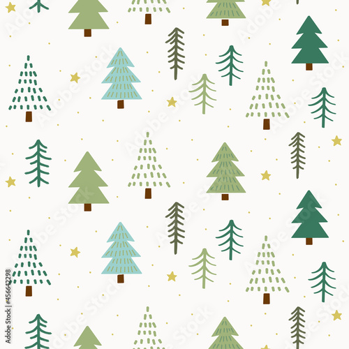 Fotobehang Vector seamless pattern with hand drawn Christmas trees