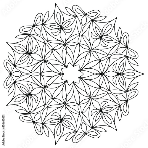 Easy mandala like flower or star  basic and simple mandalas Coloring Book for adults  seniors  and beginner. Digital drawing. Floral. Flower. Oriental. Book Page. Vector. 