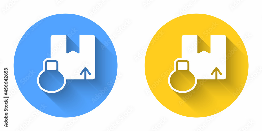 White Carton cardboard box icon isolated with long shadow background. Box, package, parcel sign. Delivery and packaging. Circle button. Vector White Carton cardboard box icon isolated with long shadow background. Box, package, parcel sign. Delivery and packaging. Circle button. Vector