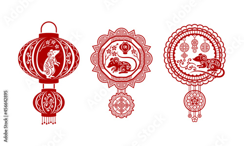 Chinese New Year Symbol Design with Rat Zodiac Sign Vector Set