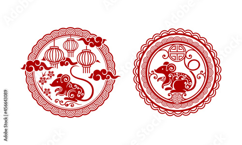 Chinese New Year Symbol Design with Rat Zodiac Sign Vector Set