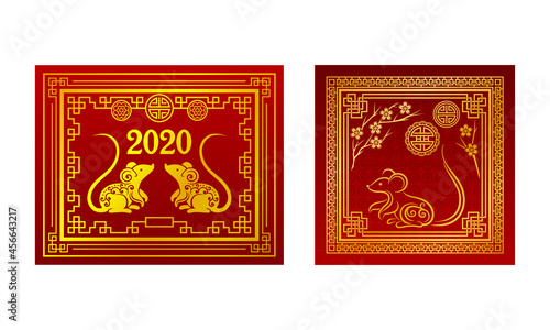 Chinese New Year Symbol Design with Rat Zodiac Sign Vector Set
