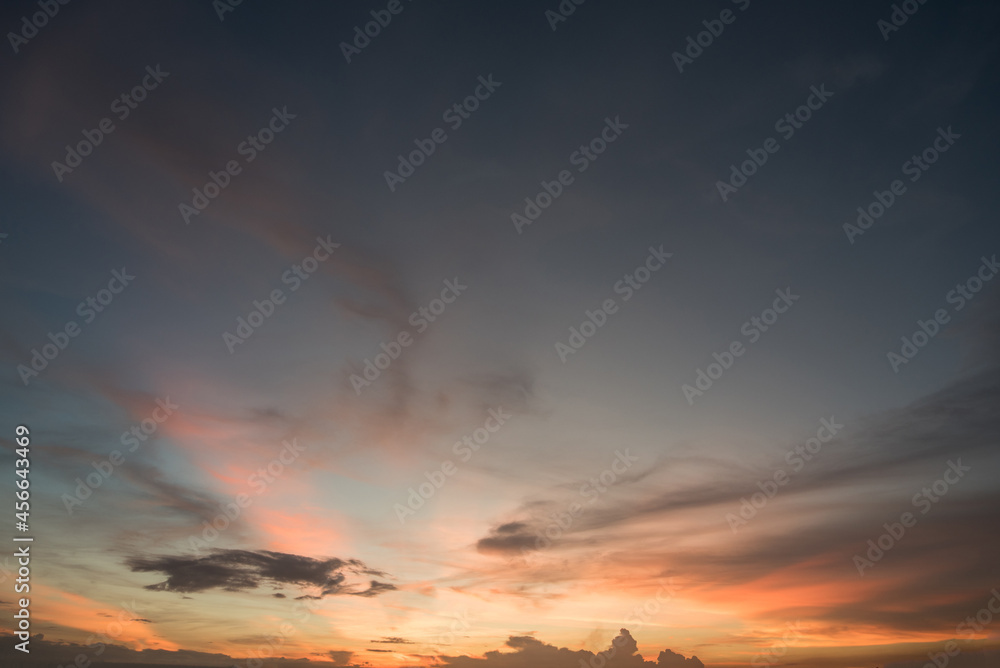 Panoramic view of sunset golden and blue sky nature background.