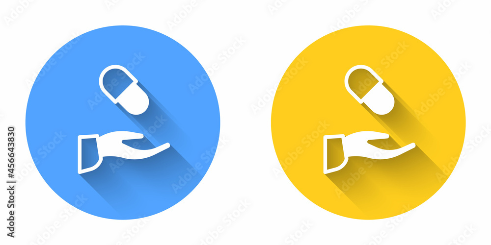 White Medical prescription icon isolated with long shadow background. Rx form. Recipe medical. Pharmacy or medicine symbol. Circle button. Vector White Medical prescription icon isolated with long shadow background. Rx form. Recipe medical. Pharmacy or medicine symbol. Circle button. Vector