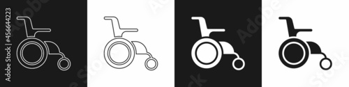 Set Wheelchair for disabled person icon isolated on black and white background. Vector