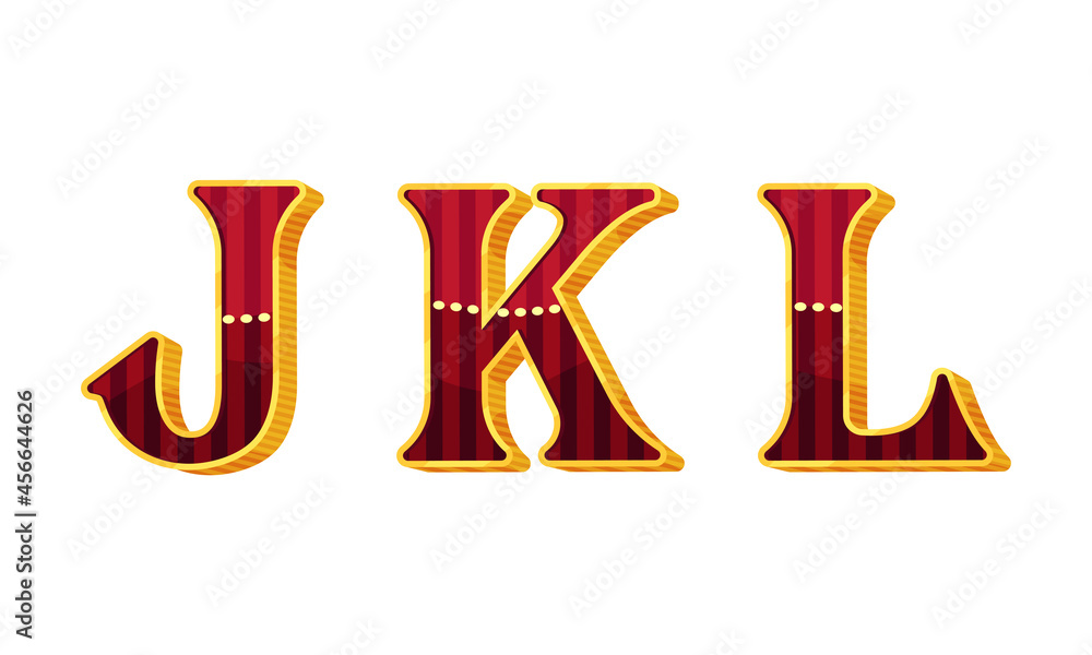 Broadway Style Alphabet Letter with Red and Gold Color Vector Set Broadway Style Alphabet Letter with Red and Gold Color Vector Set