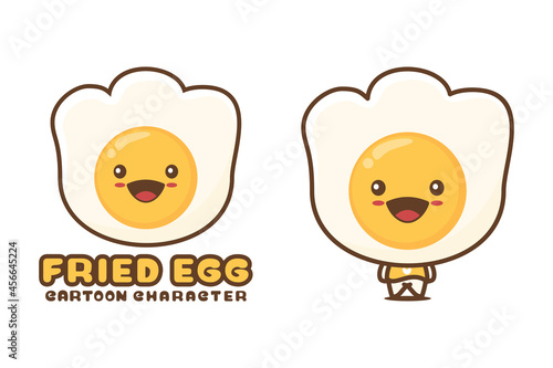 cute fried egg mascot, food cartoon illustration