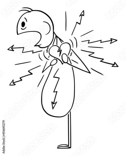 Overweight Person Suffering Chest Pain, Having Heart Attack, Vector Cartoon Stick Figure Illustration