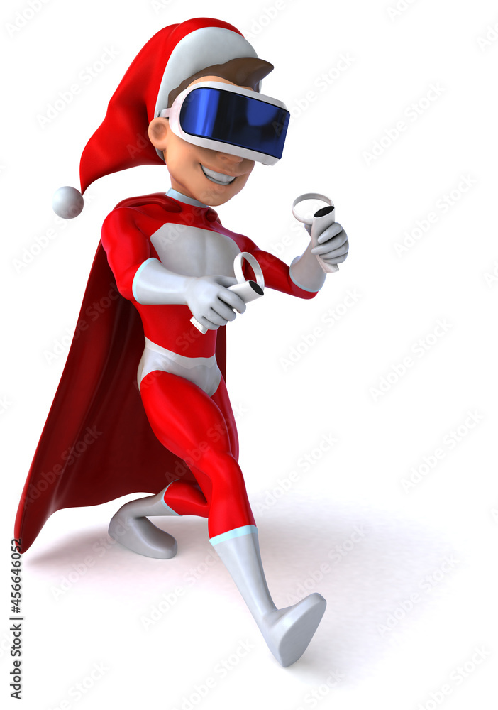 Fun 3D Illustration of a super Santa Claus with a VR Helmet Fun 3D Illustration of a super Santa Claus with a VR Helmet