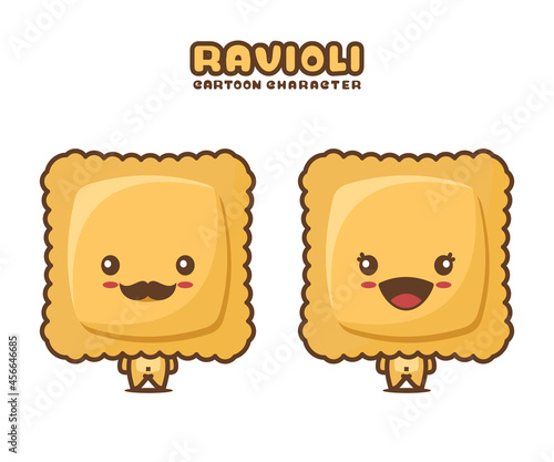 cute ravioli mascot, food cartoon illustration