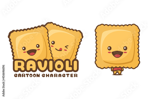 cute ravioli mascot, food cartoon illustration