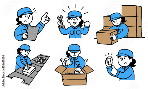 作業する女性作業員イラストセット