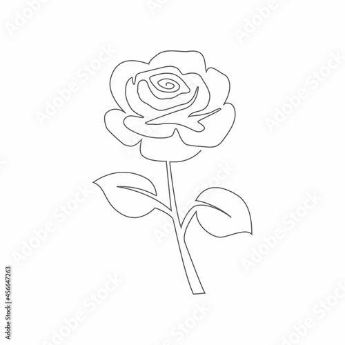 Rose One line drawing on white background