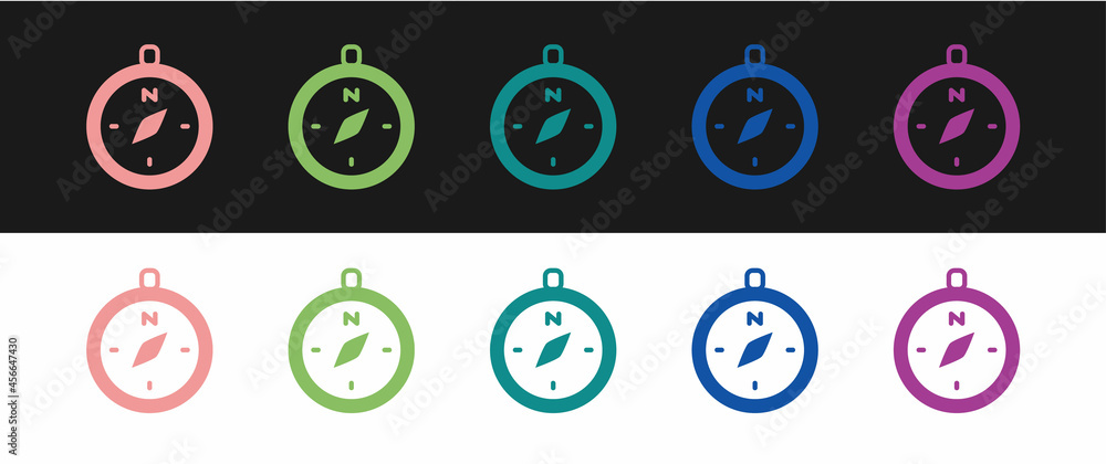 Set Compass icon isolated on black and white background. Windrose navigation symbol. Wind rose sign. Vector Set Compass icon isolated on black and white background. Windrose navigation symbol. Wind rose sign. Vector