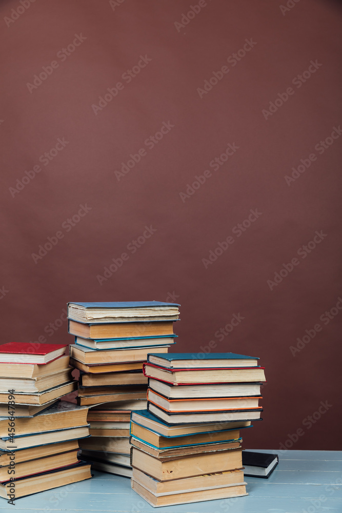 Stacks of Books for College Library Training Brown Background Stacks of Books for College Library Training Brown Background
