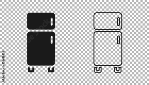 Black Refrigerator icon isolated on transparent background. Fridge freezer refrigerator. Household tech and appliances. Vector