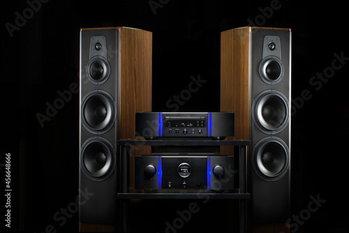 audio speakers on black background