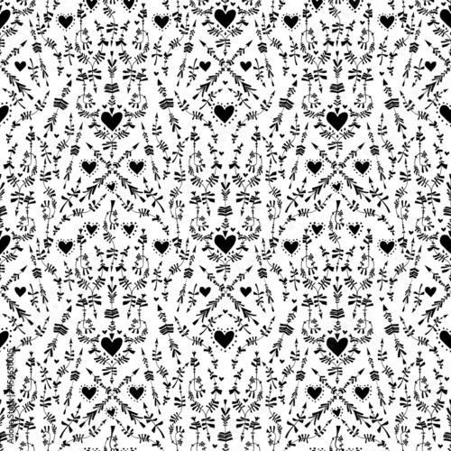 Fototapeta Naklejka Na Ścianę i Meble -  Abstract trendy and traditional style seamless pattern with creative arrows and hearts in minimalism background.