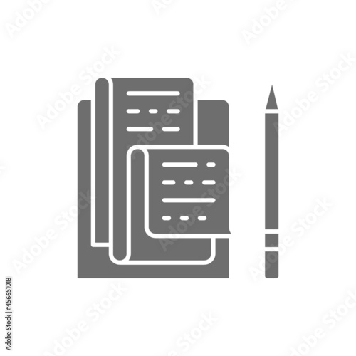 Letter with pencil, notes, recipe grey icon.