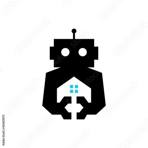 robot house home cyborg automatic logo vector icon illustration