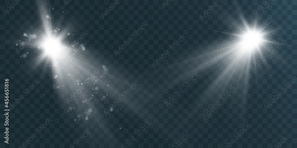 Spotlights set isolated on transparent background. Vector glowing light effect with golden rays and lens flares. Spotlights set isolated on transparent background. Vector glowing light effect with golden rays and lens flares.