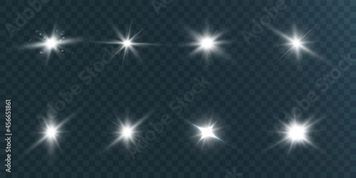 Bright light effect with rays and highlights for vector illustration.	