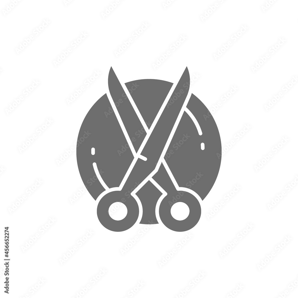 Grooming tools, scissors grey icon. Isolated on white background Grooming tools, scissors grey icon. Isolated on white background