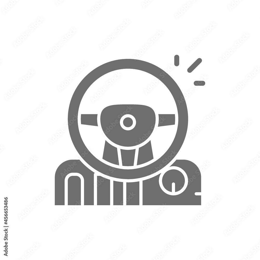 Game steering wheel with pedals and gearbox grey icon. Game steering wheel with pedals and gearbox grey icon.
