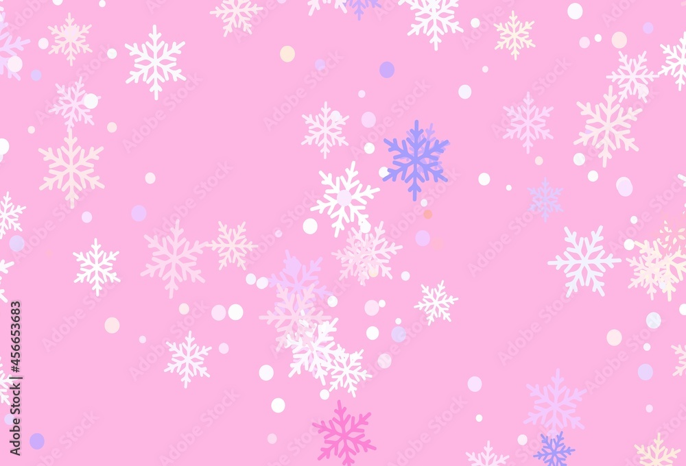 Light Pink, Yellow vector template with ice snowflakes.