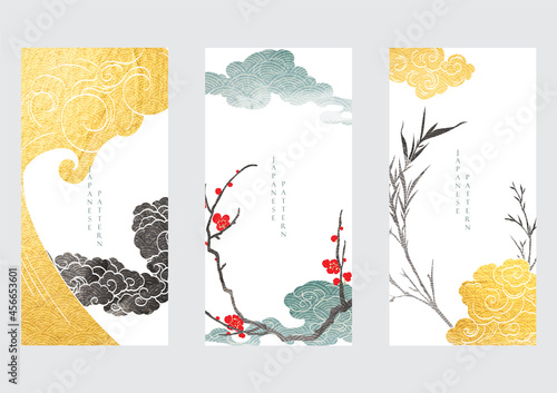 Photo Japanese background with gold and black texture vector