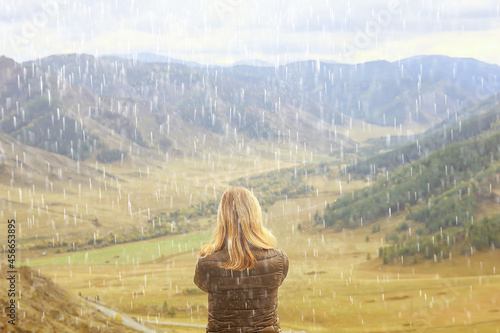 female meditation mountains, nature landscape summer