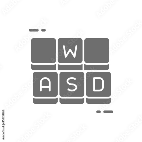 Hotkeys, game keyboard grey icon. Isolated on white background