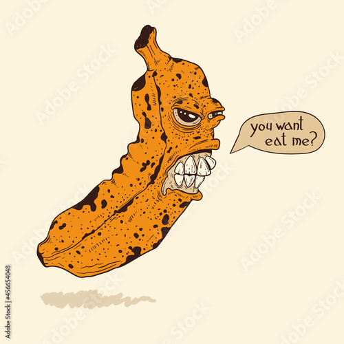 Creepy angry grinning banana zombie
