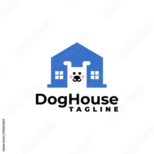 illustration of a house with a dog in a negative space. good for any business related to pet, animal, dog or house. veterinary logo.
