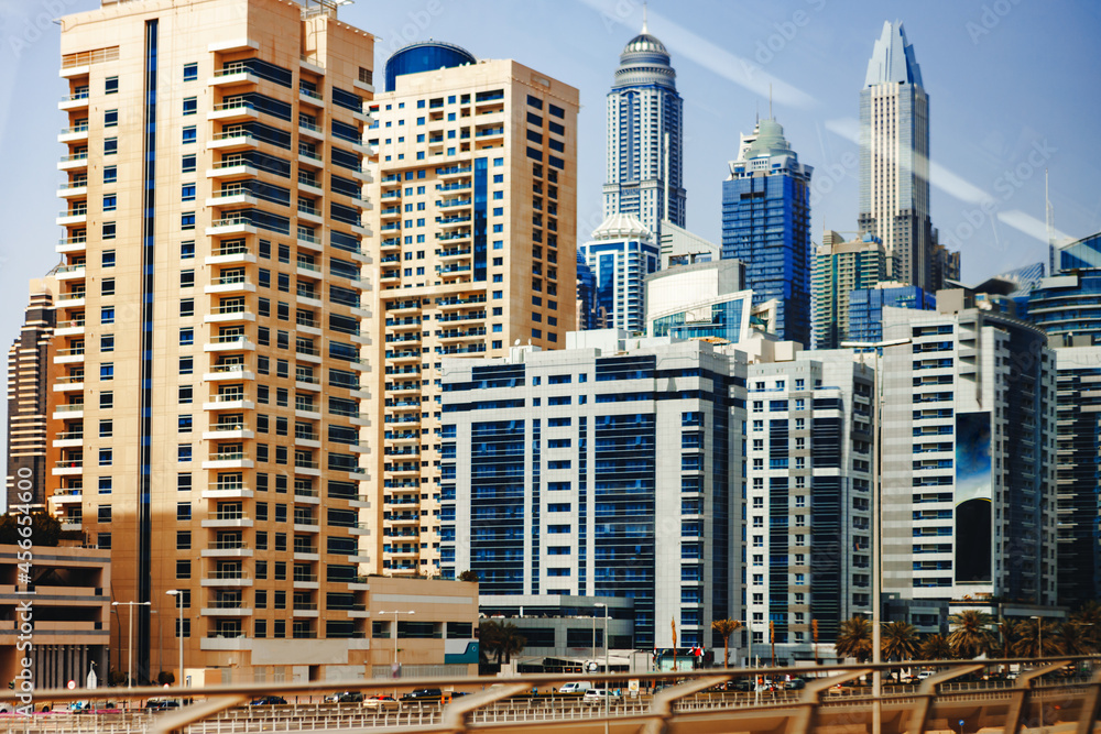 Urban road cityscape of Dubai at daytime