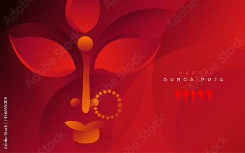 Happy Durga Puja Festival Celebration Greeting Background Template Design with Creative Goddess Durga Face Illustration