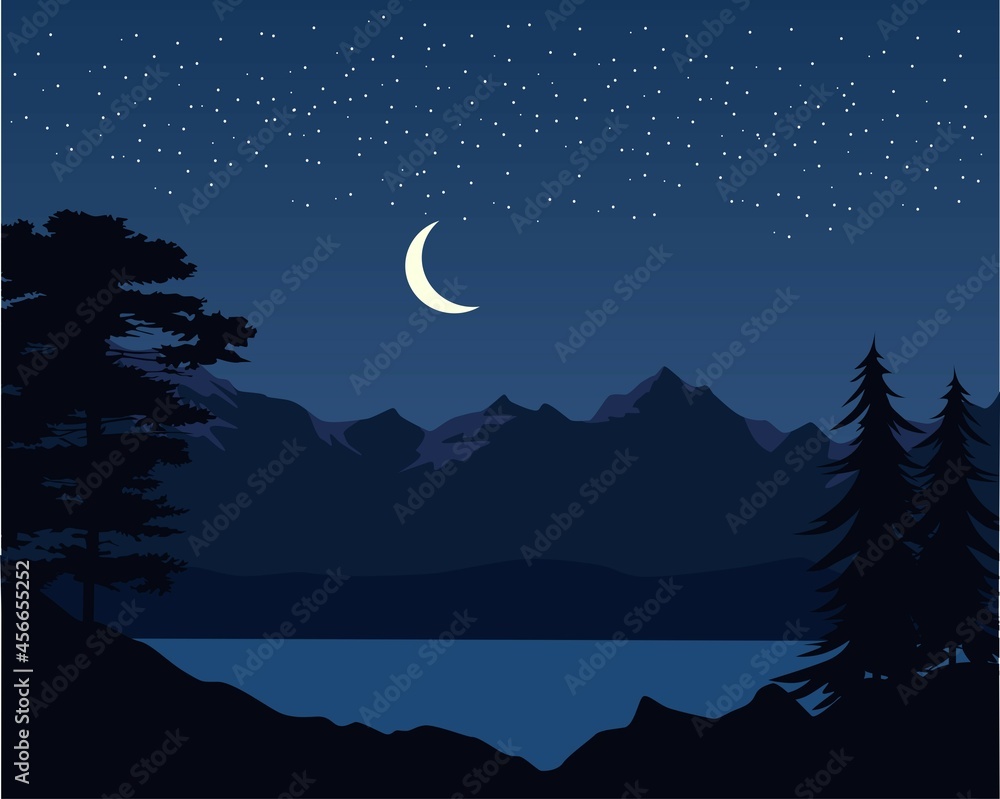 Obraz premium night landscape with moon