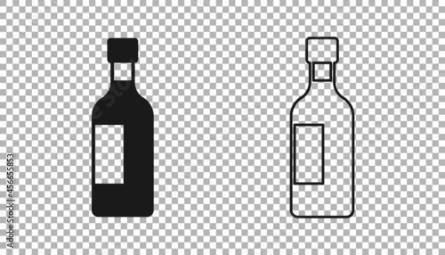 Black Bottle of wine icon isolated on transparent background. Vector