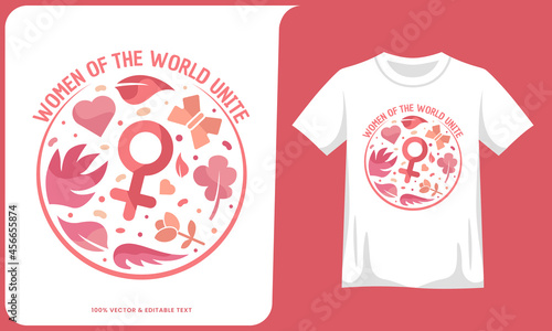 Women of the world unite feminity illustration t shirt mockup design