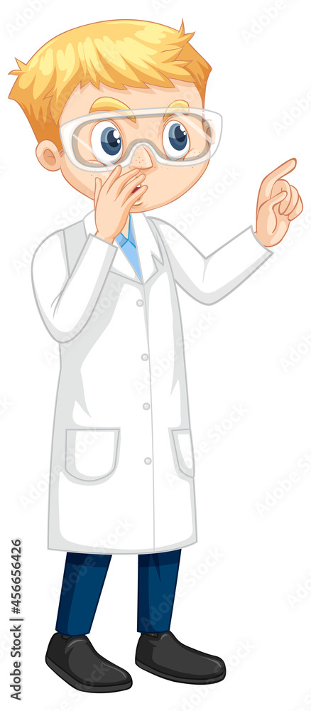 A boy cartoon character wearing laboratory coat A boy cartoon character wearing laboratory coat