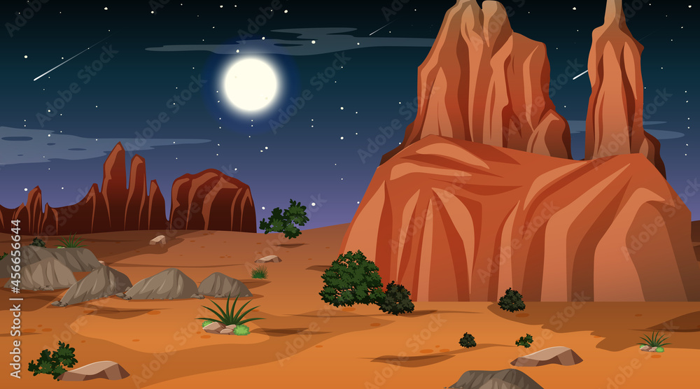 Desert forest landscape at night scene