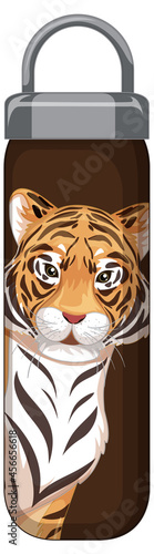 A brown thermos bottle with tiger pattern