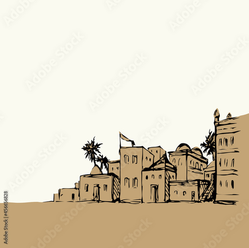 Ancient Arabic city. Vector drawing